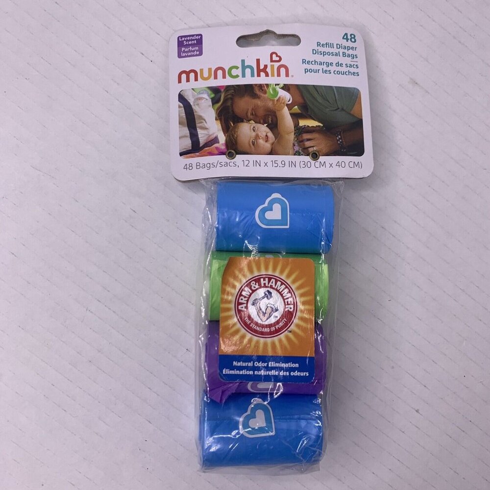 Diaper Disposal Refill Bags 4‎ Pack of 48 Bags, Lavender Munchkin Arm & Hammer